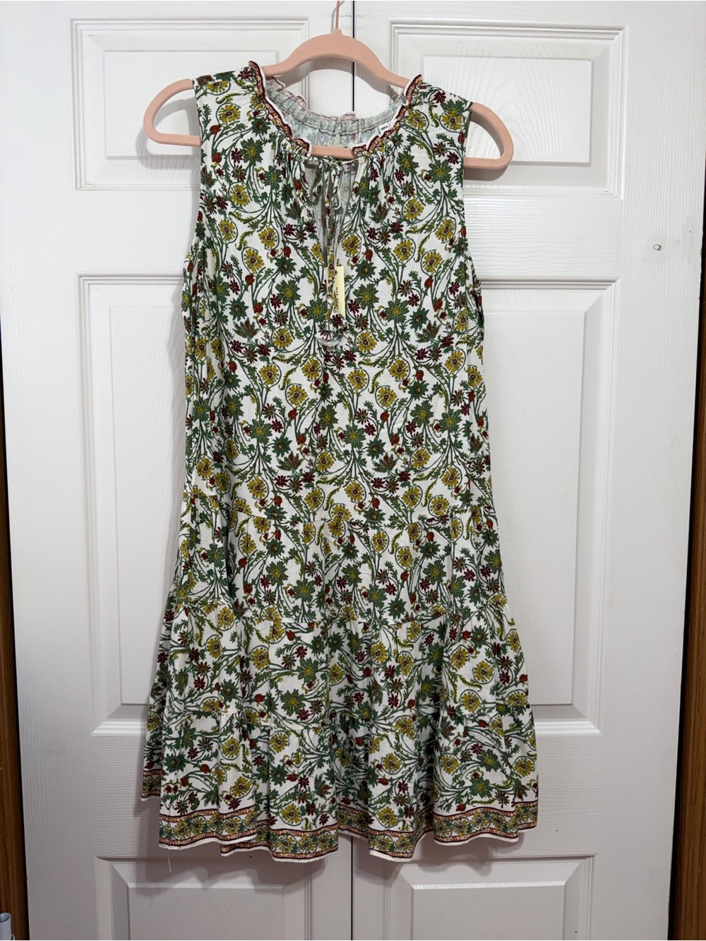 Max Studio Green & White Floral Drop Waist Midi Dress